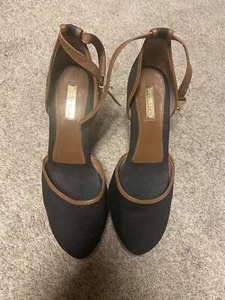 LOUISE ET CIE Womens Sz 6 Lo-Palma Black/Brown Canvas Wedge Espadrille’s - Picture 1 of 6