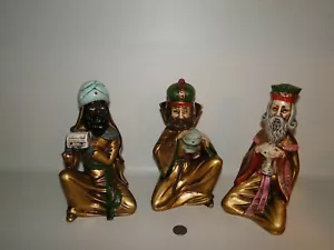 VINTAGE 9,25" PAPPMACHE 3 KÖNIGE WEISE SET KRIPPENFIGUREN, Japan - Bild 1 von 10