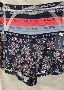 Nautica 5 Cotton Spandex Boyshorts 1X Plus Size Navy Red Blue White Logo Floral - Picture 1 of 5