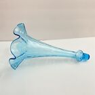 Vintage Fenton Blue Art Glass Ruffled Epergne Horn Trumpet Flute Floral Vase