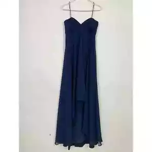 Badgley Mischka Bridesmaids Dress Size 4 Blue Maxi High Low Pleated Empire Waist - Picture 1 of 12