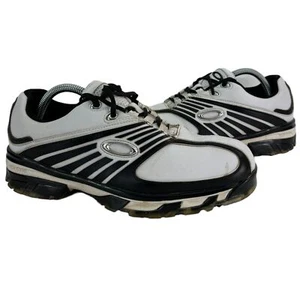 Oakley Rare 90's Retro White Black Silver Men's Leather Golf Shoes Used | UK 8 - Picture 1 of 7