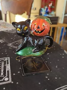 Shiny Brite Christopher Radko Halloween Black Cat Pumpkin Salt Pepper Set NWT - Picture 1 of 11