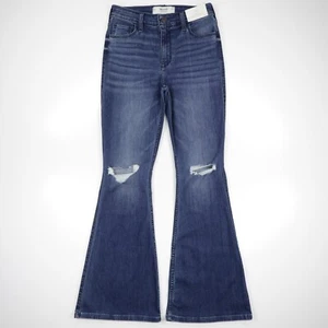 Hollister Women's High Rise Stretch Distressed Denim Flare Jeans Blue Size 30 - Picture 1 of 11
