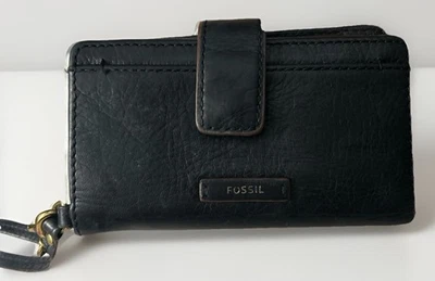 化石黑色皮革腕带钱包身份证夹拉链硬币口袋 — 第 1/4 张图片