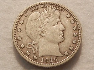 1916 D barber quarter dollar twenty five cent silver us coin - Picture 1 of 2