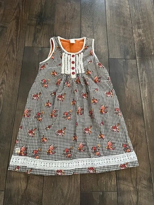 Vestido Floral Marrón Wildflowers Niñas Talla 12 Sin Mangas Línea A Cuadros Encaje Botones Foto 1 de 4