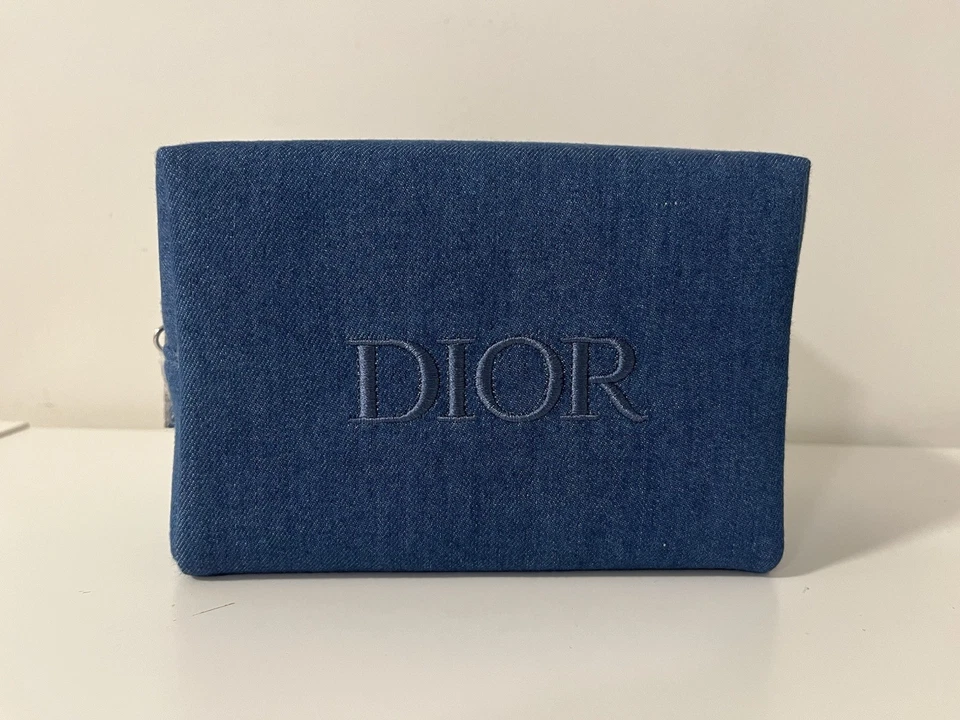 Новый! Christian Dior джинсовой ткани синий косметический макияж молнии сумка мешок застежки - Изображение 1 из 4