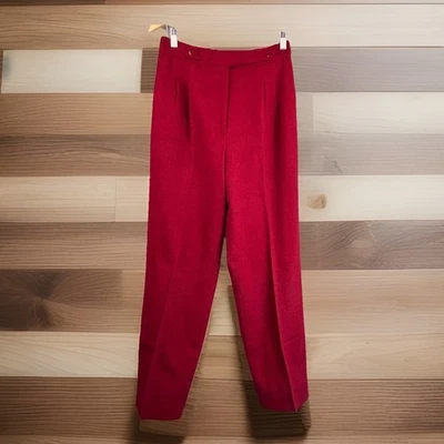 Vintage 80s 100% Wool Pants Bold Red Lined L Pleated Straight Capsule Timeless - Image 1 of 4