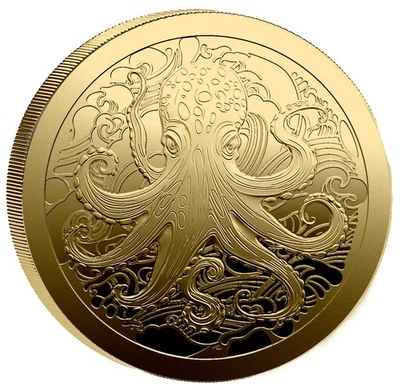 Moneda de oro de 0,5 gramos pulpo de las islas Pitcairn Ocean Wonders 2025 de colección 500 Foto 1 de 3