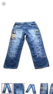 Jeans triturados vintage UNK NBA para hombre talla 40 excelente estado, parches agujeros Foto 1 de 4