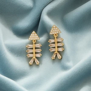 Fischgräten Ohrringe Koi Zirkon Gold Kristall Goldfisch CZ Anthropologie Vintage zierlich - Bild 1 von 7