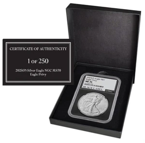 American Silver Eagle Soaring Eagle Privy 2025 NGC MS70 etiqueta negra 1 de 250 - Imagen 1 de 3