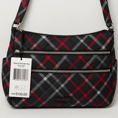 NEW Vera Bradley Triple Zip Shoulder Bag – Paris Plaid – Quilted Crossbody - Image 1 of 4