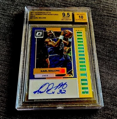 2017-2018 OPTIC KARL MALONE GOLD HALL DOMINATORS AUTO /10 BGS 9.5 WITH 10 AUTO - Image 1 of 2