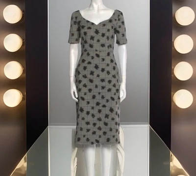 Vestido Vaina Colección Jason Wu Para Mujer Talla 22 Gris Cuadros Floral Apliques Foto 1 de 4