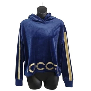 Justice Active Soccer Girl's Glitter Blue Velvet Cozy Hoodie Size 14/16 Plus - Picture 1 of 7