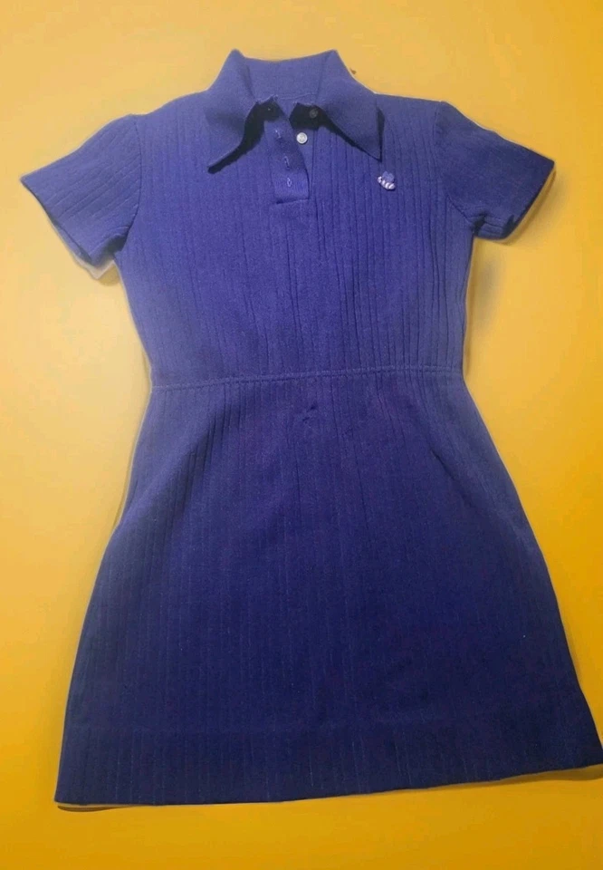 Vintage 60s  Blue Mini Dress Wide Collar  - Image 1 of 2