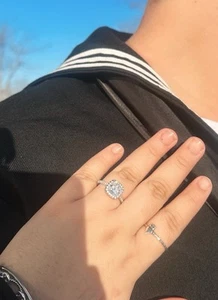 14K White Gold Cushion-Cut Moissanite Halo Engagement Ring   Size:9 - Picture 1 of 4