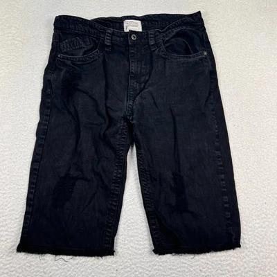 Smoke Rise Shorts Mens 35 Raw Hem Distressed Ripped Streetwear Y2K Denim Black - Image 1 of 4