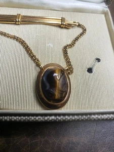 Beautiful Mens Tie Clip Bar: Tiger's Eye Warrior Adjustable Design ~ Gold Filled - Picture 1 of 1