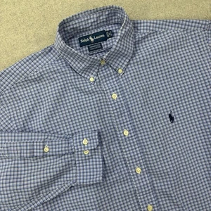 Vintage Y2K Polo Ralph Lauren Yarmouth Shirt Mens 16 32/33 (L) Blue Plaid Preppy - Picture 1 of 9
