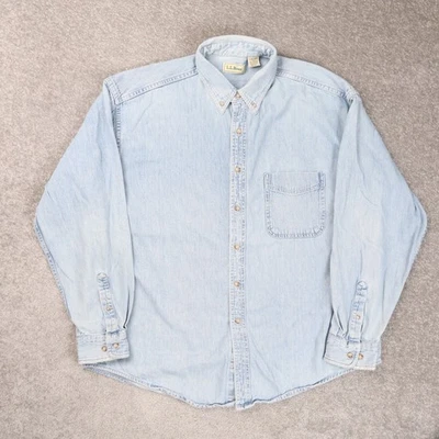 Vintage LL Bean Denim Chamois Pocket Blue XL Button Collar Long Sleeve Shirt - Image 1 of 4