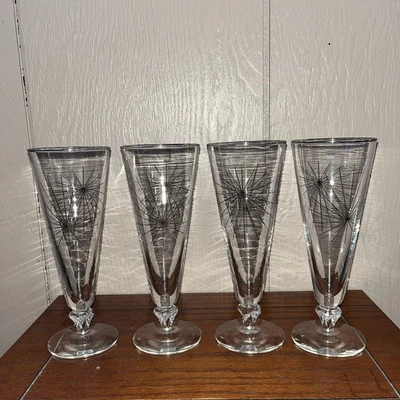 Set Of 4 MCM Atomic Starburst Libbey Granada Pilsner Glasses - Image 1 of 4