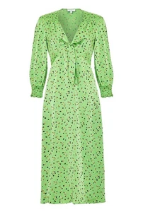 Ghost London Lotte Kleid Gr. XS Blumen Rüschen Grün Tee-Kleid Midi Länge - Bild 1 von 12