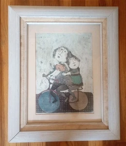 Arte colgante litografía firmada caprichosa "después de la escuela" boulanger enmarcado de colección - Imagen 1 de 9