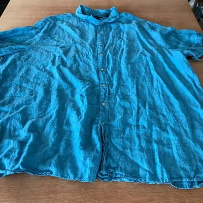Perry Ellis 100% Linen Shirt Men 5XLT Blue Button Up Short Sleeve Collared - Image 1 of 4