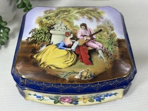 Jewelry Casket -Dresser Box -Hinged -Cobalt Blue -Limoges -Hand Painted XL Gilt - Picture 1 of 24