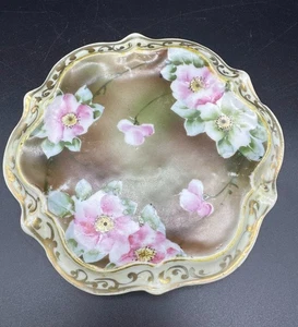 Vtg Nippon Hand Painted Floral Gold trimmed Trivet 7" Pink Green Cottage Core - Picture 1 of 6