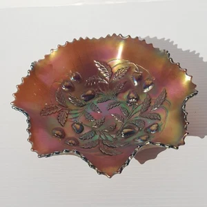 Gorgeous Northwood amber/red Carnival Glass Ruffled 22cm Bowl - Strawberry - Picture 1 of 17