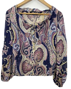 ELIE TAHARI Womens Blouse Top Size S Sheer Floral Paisley Long Sleeve Boho Chic - Picture 1 of 10