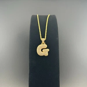 3DHip Hop Iced Out Micro Pave Bubble Letter Initial 14K Gold Plated + FREE CHAIN - Picture 1 of 5