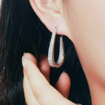 2.50Ct Round Cut Moissanite Drop & Dangle Women's Earrings 14k White Gold Finish - Image 1 of 4