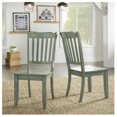 Juego de 2 sillas de comedor de madera con respaldo de listones verdes mostrador de cocina duradero resistente barato Foto 1 de 3