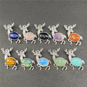 Wholesale 10pcs Mixed Natural Stone Elk Pendant Brooch Dual Purpose Jewelry DIY - Picture 1 of 12