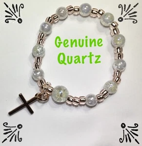 Handgefertigtes Mädchen Armband Rosegold Rosenkranz MADE W Echt Kristall Quarz April - Bild 1 von 4