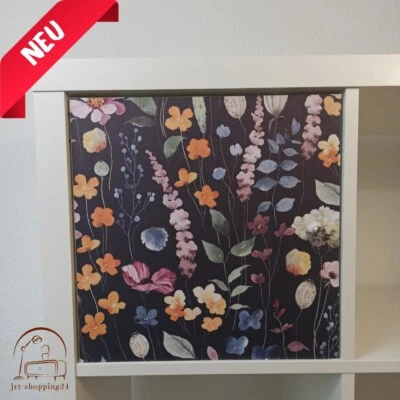 🔵🟡 IKEA Kallax Einsatz Tür Regal Aufbewahrung Box Expedit 33x33cm floral black - Bild 1 von 4
