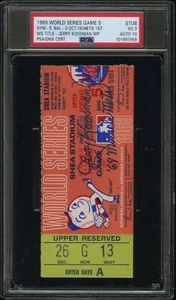 1969 World Series Gm 5 Ticket Stub Jerry Koosman "69 Miracle Mets" PSA 3 Auto 10 - Picture 1 of 2