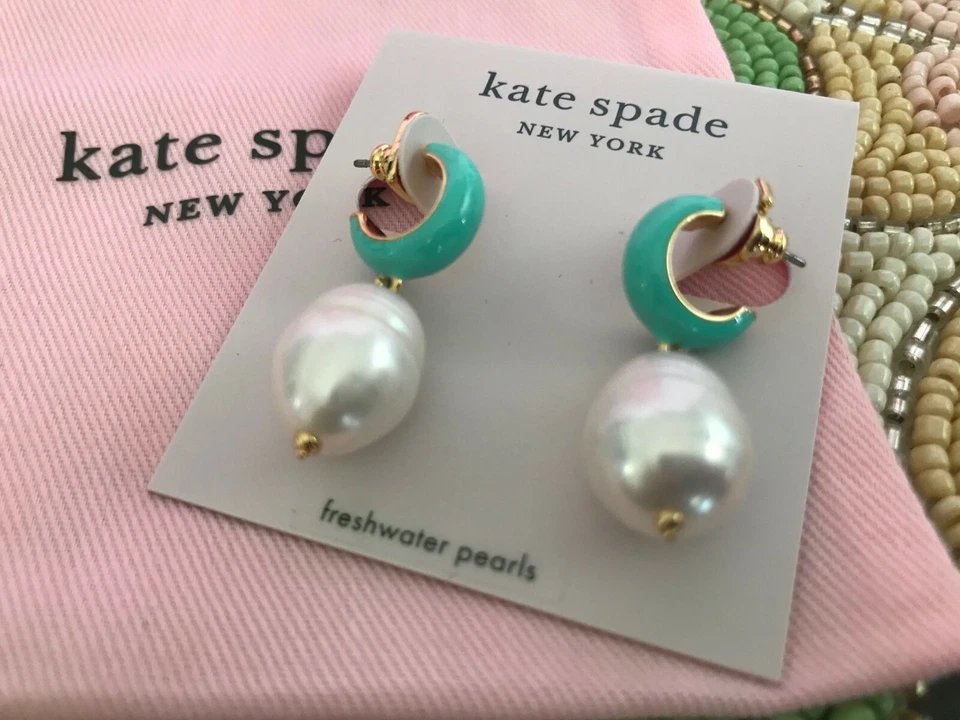 Kate Spade Freshwater Pearl Candy Drops Hoop Earring Turquoise Gold-tone Sp9