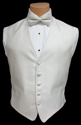 Men's Ivory Herringbone Fullback Tuxedo Vest and Tie Set Wedding Cruise Prom - Image 1 of 3