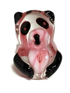 "Estatuilla de cristal estilo Murano oso panda pisapapeles flores rosadas 3" - Imagen 1 de 5