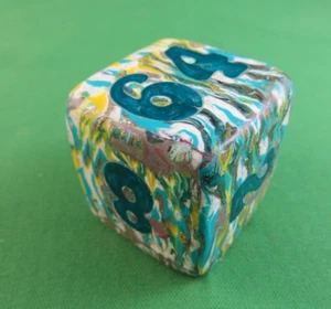 Jena's Handmade Backgammon Doubling Cube 35mm Blue Teal Yellow One of A Kind #49 - Picture 1 of 12