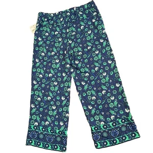 New Floral Wide Leg Elastic Waist Lounge Pants Medium Vacation Lightweight Blue - Picture 1 of 10