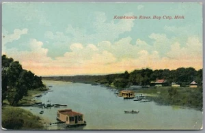 De colección KAWKAWLIN RIVER BAY CITY MICHIGAN, muelle para casas flotantes tintado L Korn pm 1912 - Imagen 1 de 2