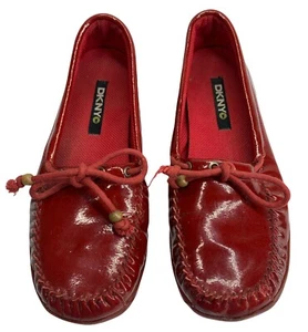 Womens DKNY Size 7 Red Patent Leather Loafer Flat Shoes With Adjustable Strap  - Picture 1 of 12