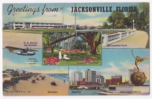 Vintage 1942 Curteich Postcard Greetings from Jacksonville Florida Unposted - Picture 1 of 5